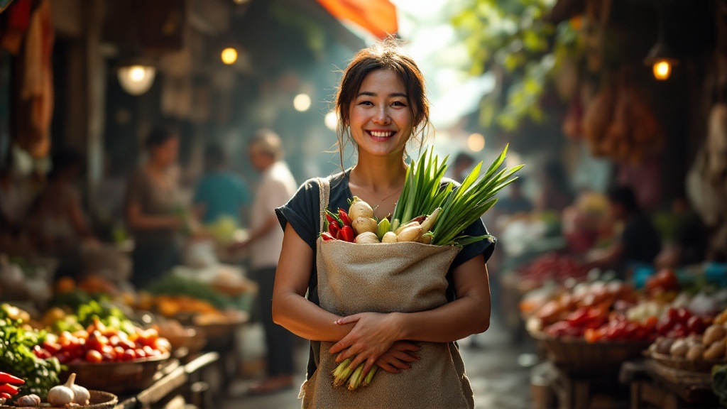 Người phụ nữ đi chợ mua gia vị mệt mỏi tại chợ truyền thống Sài Gòn