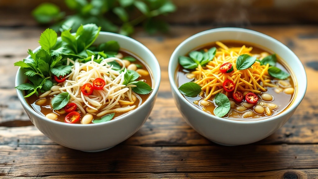 So sánh hai tô phở với chất lượng rau sạch khác nhau tại nhà hàng TPHCM