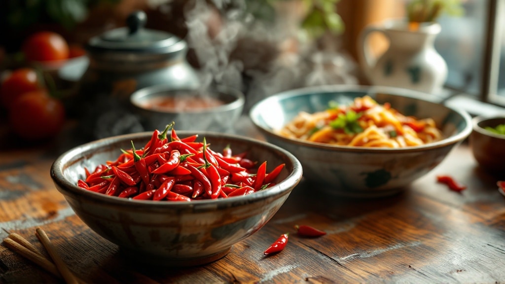 Ớt hiểm đỏ tươi tại quán mì cay Bình Thạnh - nguyên liệu nấu ăn Việt Nam