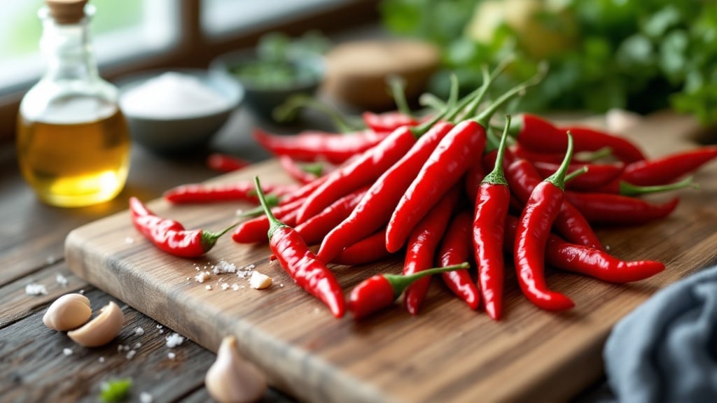 Nguyên liệu làm ớt hiểm đỏ ngâm giấm gồm ớt tươi, giấm gạo và muối