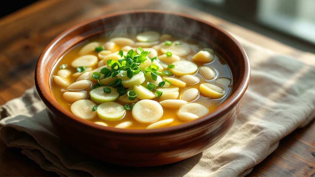 Canh đậu ván nấu bầu trong nồi đất nung bốc hơi nhẹ